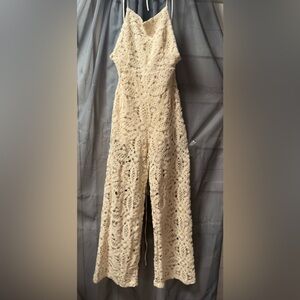 Guess Cream Lace Jumpsuit with Intricate Detailing